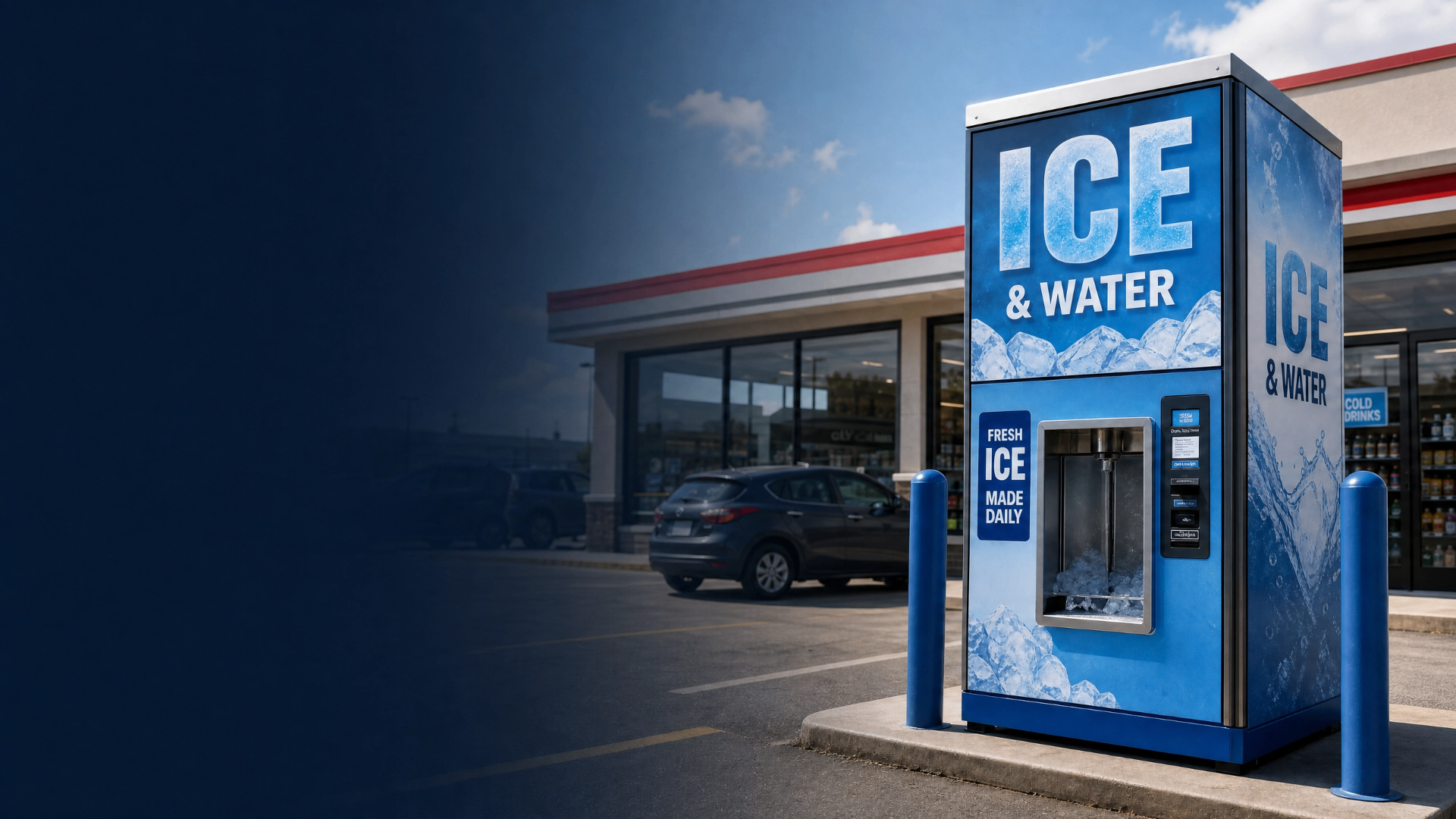 Ice and water vending machine installed at a high-traffic location